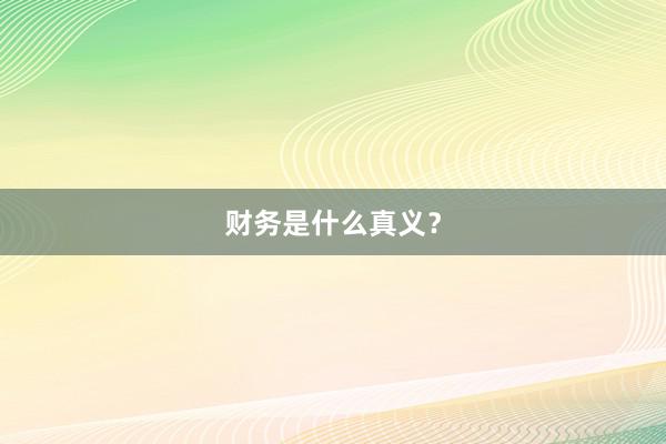 财务是什么真义？